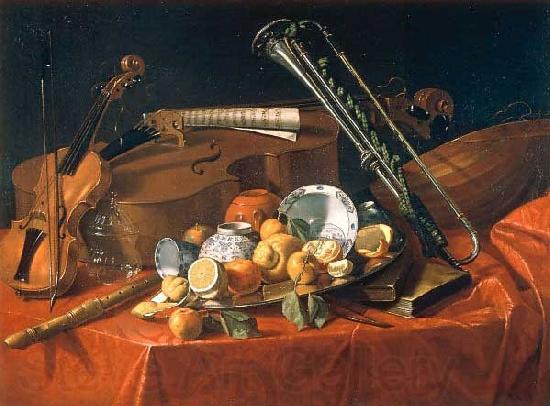 Cristoforo Munari Stilleben mit Musikinstrumenten und Fruchten France oil painting art